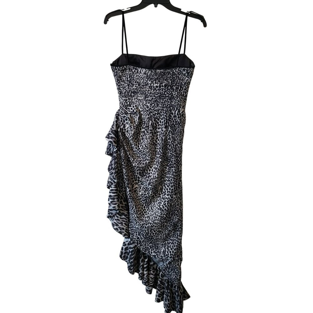 Rasario Black Gray Leopard Print Ruched Bodycon Cocktail Dress - Picture 4 of 13